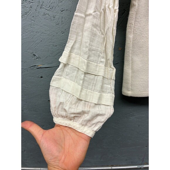 Madewell Sweater Top Women’s Ivory Textured Knit Mixed Fabric Long Sleeve L - Picture 5 of 11